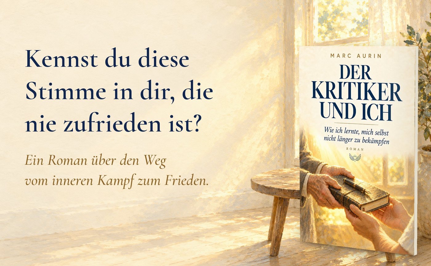 Buch Der Kritiker und Ich mit dem Text: Kennst du diese Stimme in dir, die nie zufrieden ist? Ein Roman über den Weg vom inneren Kampf zum Frieden.
