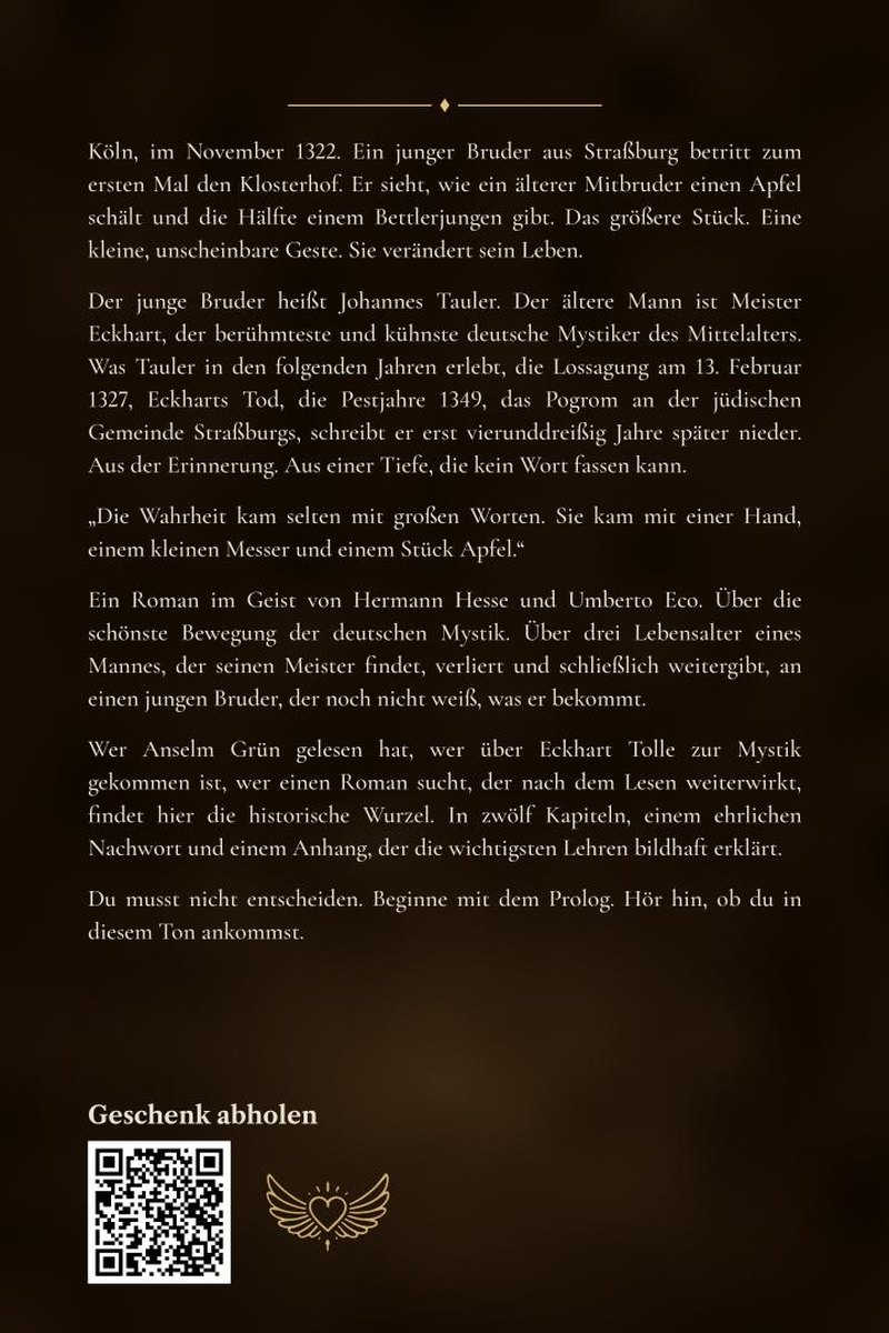 Rückseite von Der Schüler des Meisters mit dem Klappentext