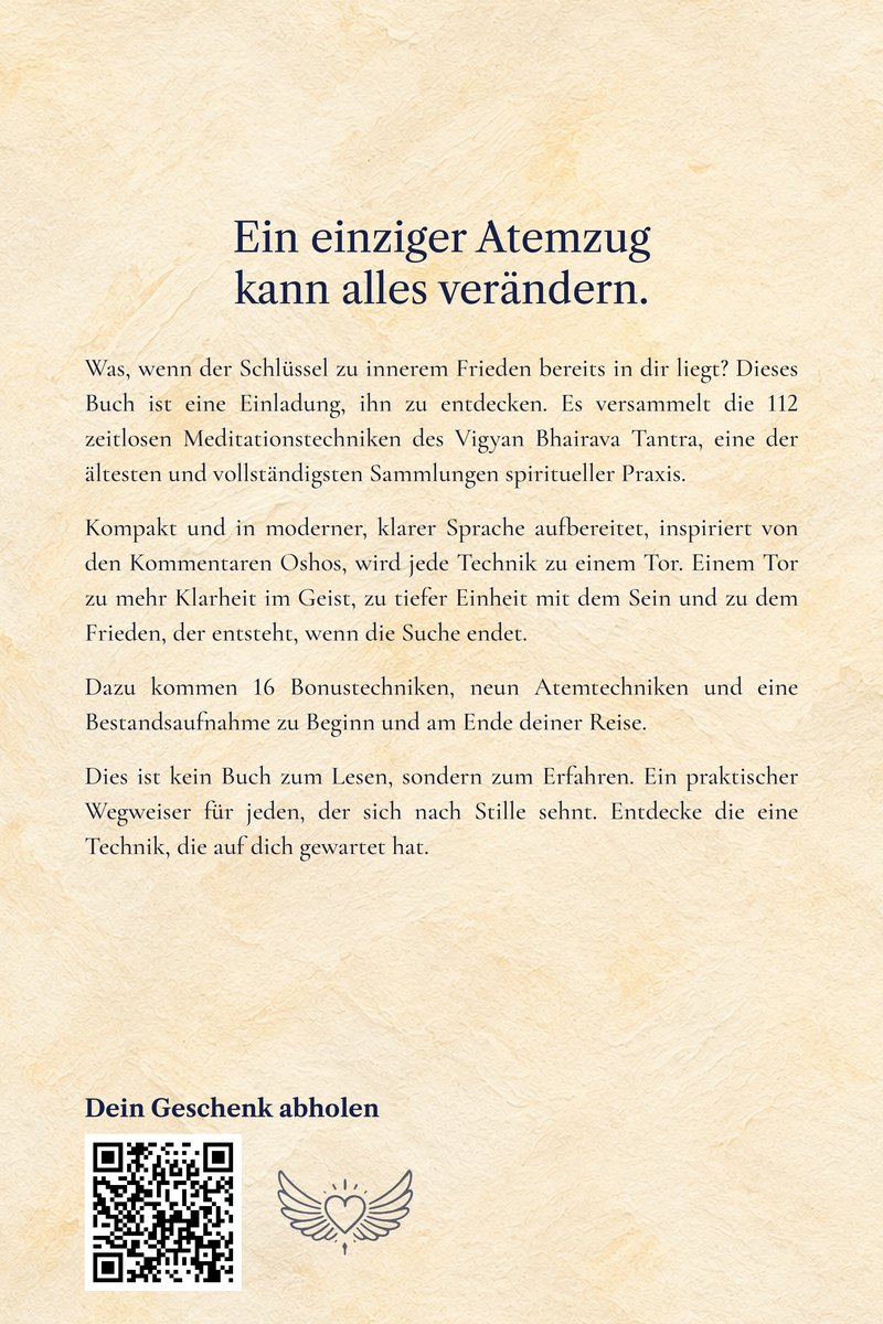Rückseite von Die 112 + 16 Meditationstechniken mit dem Klappentext