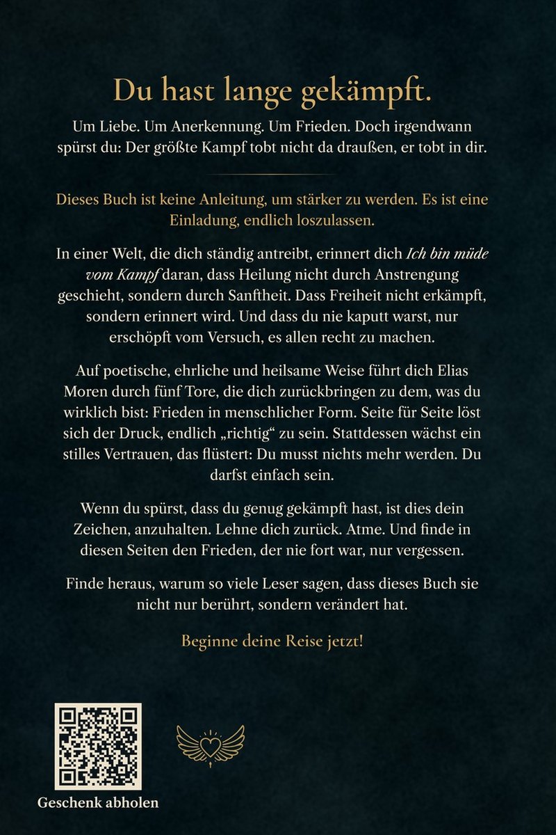 Rückseite von Ich bin müde vom Kampf mit dem Klappentext