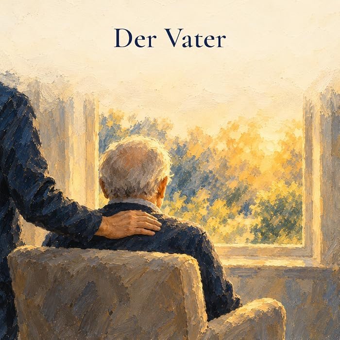 Gemaltes Bild: ein alter Mann sitzt im Sessel am Fenster, eine Hand liegt auf seiner Schulter